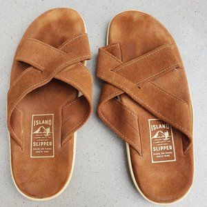 Island Slipper Slide Brown Suede Size 10